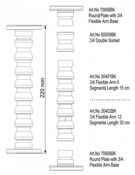 Flexible Arm with Double Round Plate - 20 cm