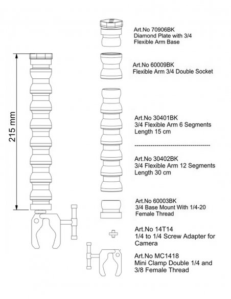 Flexible Arm with Plate Diamond and Clamp - 20 cm