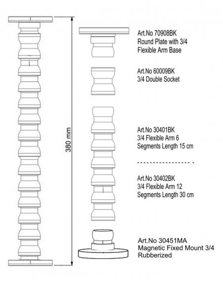 Flexible Arm with Plate Round and Magnet Base - 45 cm