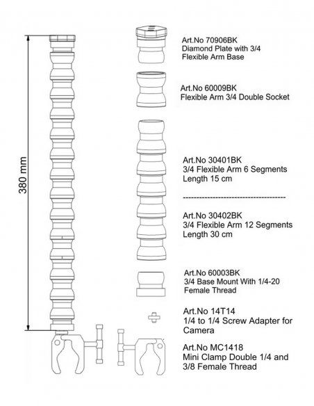 Flexible Arm with Plate Diamond and Clamp - 45 cm