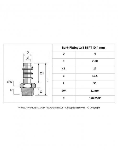 Nylon Hose Fitting 1/8 BSTP Male 4 mm - Red