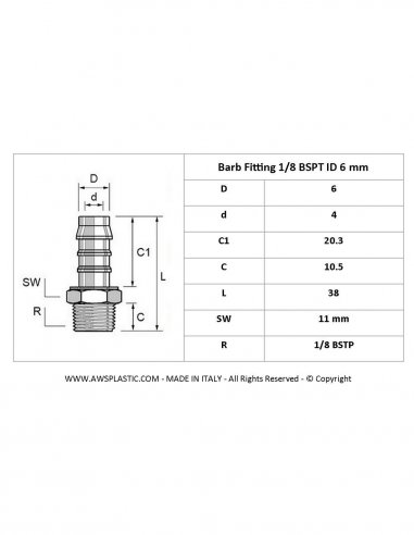 Nylon Schlauchtülle mit Aussengewinde 1/8 BSTP...