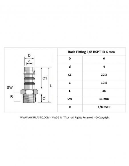Nylon Hose Fitting 1/8 BSTP Male D 6 mm - Red