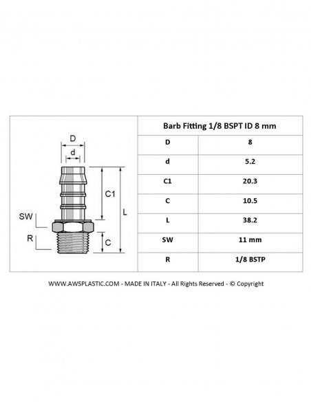 Nylon Hose Fitting 1/8 BSTP Male 8 mm - Red